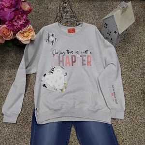 3865 Size XL Upcycled Applique Gray "Just a Chapter" Sweatshirt